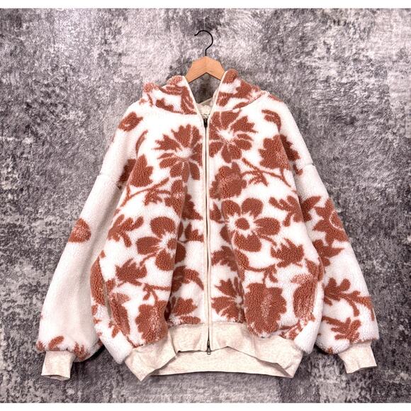Free People Jacket Large Womens Canyon Moon Sherpa Chunky Fur Floral Zip Hoodie - Picture 1 of 8